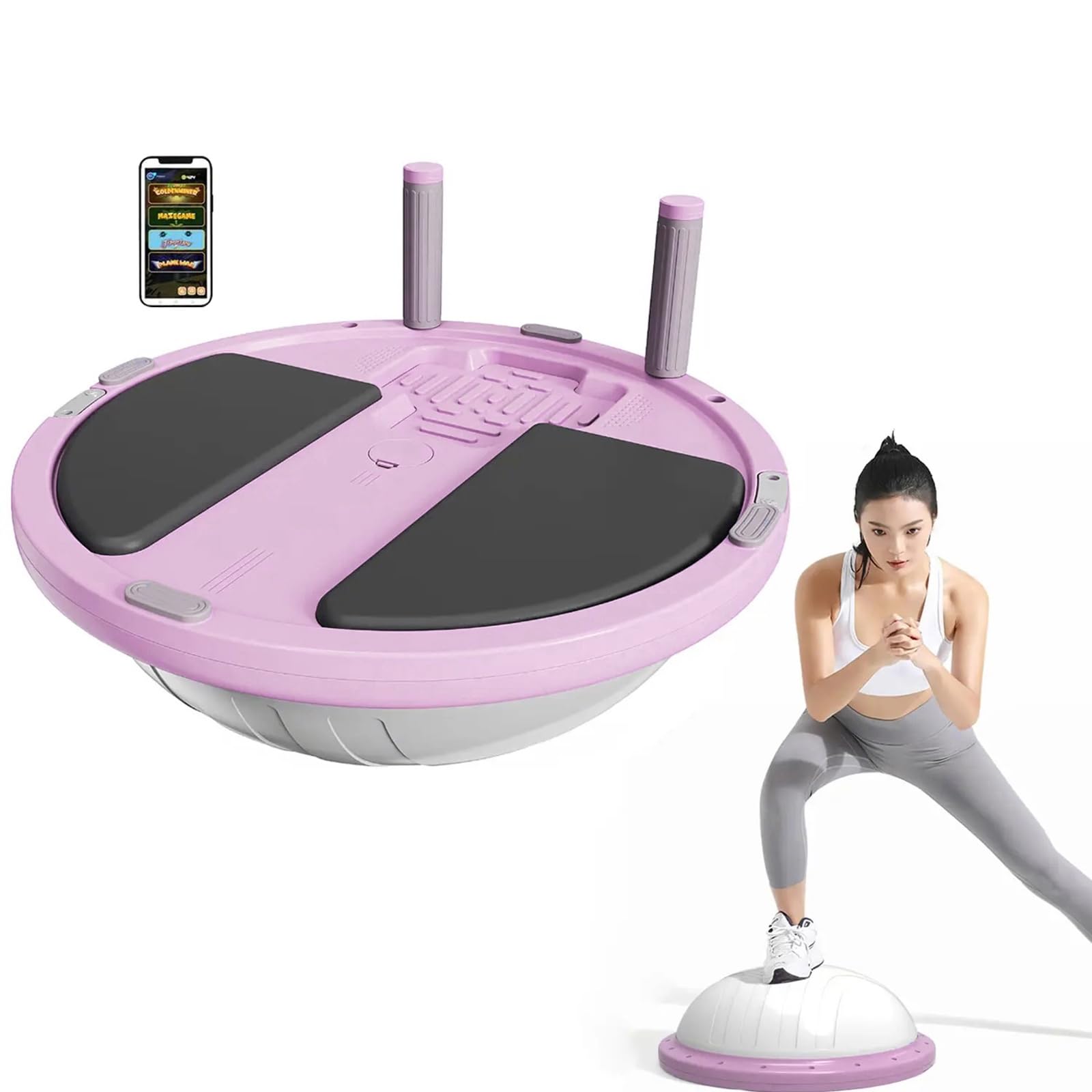 Half Balance Ball Trainer - Balance Ball Trainer with Resistance Bands and Foot Pump,Stability Ball for Exercise, Full-Body Workouts, Home Gym pink