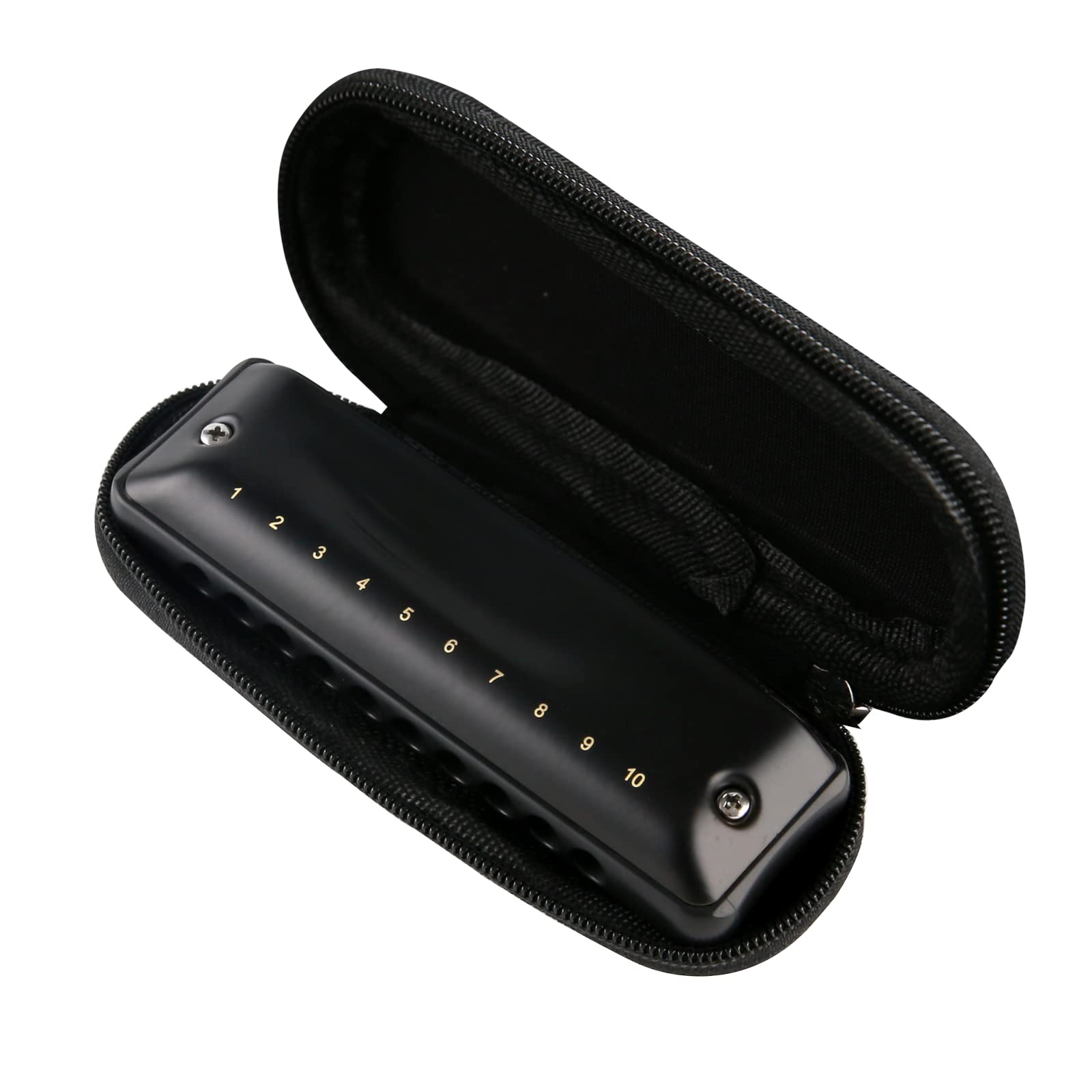 JDR Harmonica Key of Paddy C Ninja, Blues Mini Harp 10 Holes 20 Tones Musical with Case for Adults Kids Beginners Teacher Professional Students Musician Folk Rock Diatonic Mouth Organ Black