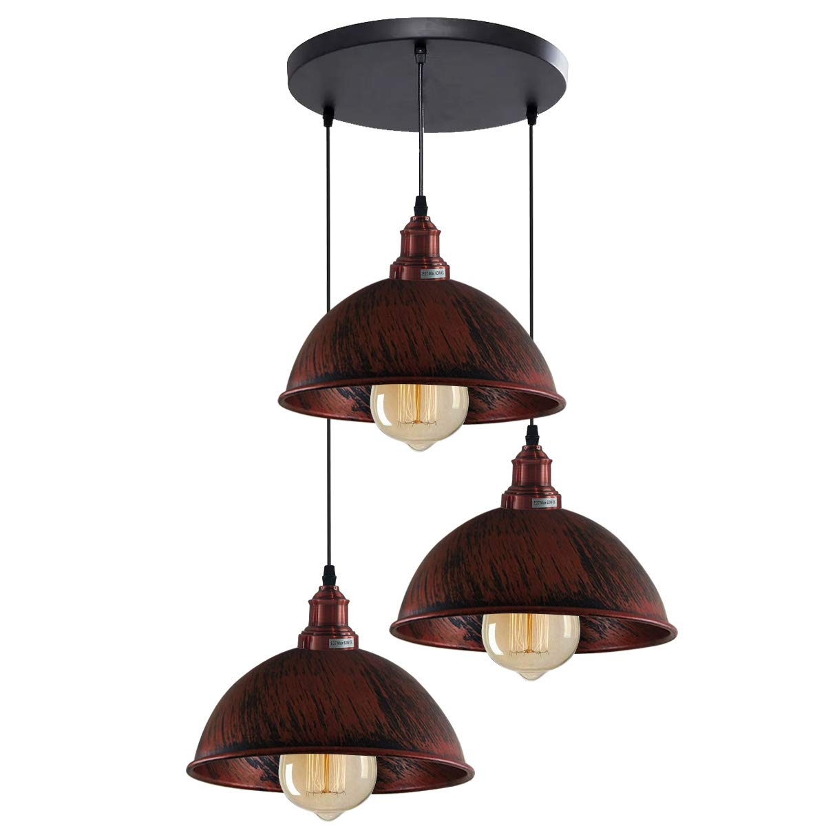 DC VOLTAGE Retro 21 cm Dome Shape Ceiling Lights 3 Way Pendant Lighting Industrial Lamp Edison E27 Base Light Fitting for Kitchen Island Dining Room Bar