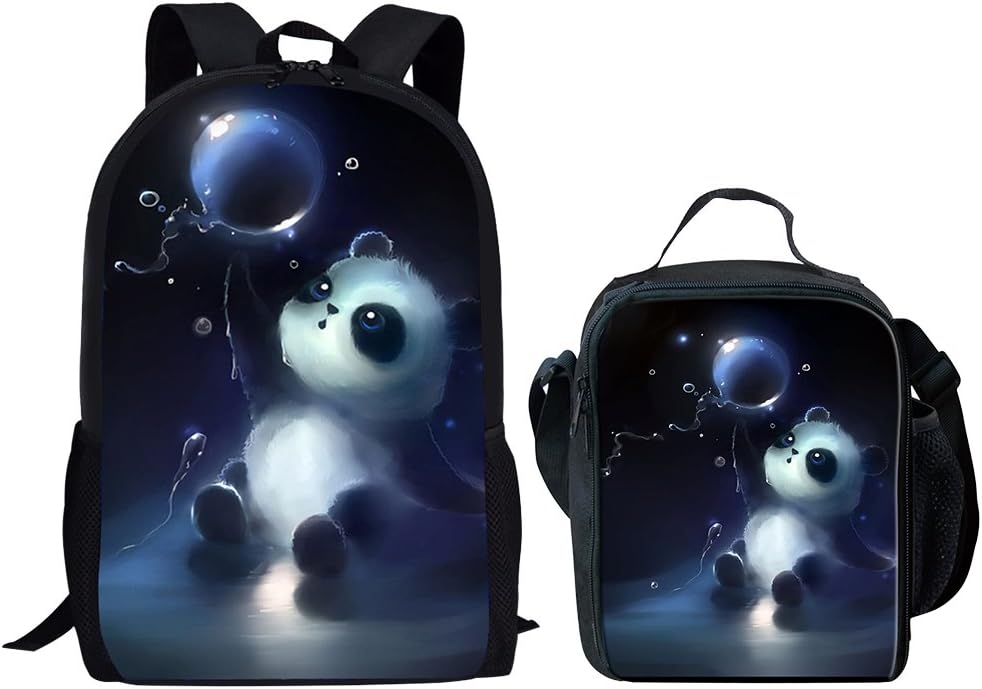 Middle School Student Backpack Lunch Bag Set For Boys Durable Large School Bag Panda Print