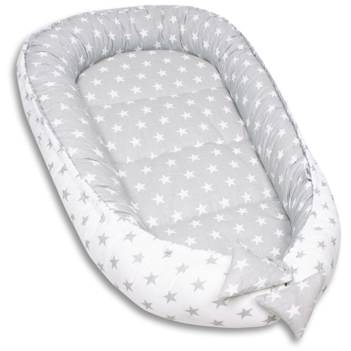 PaLulli 3-TLG Baby Ausstattung-Set Kuschelnest Babynest 95x55cm Baby-Matratze Kuscheldecke Babybett 100% Baumwolle Hypoallergisch Für 0-8 Monate