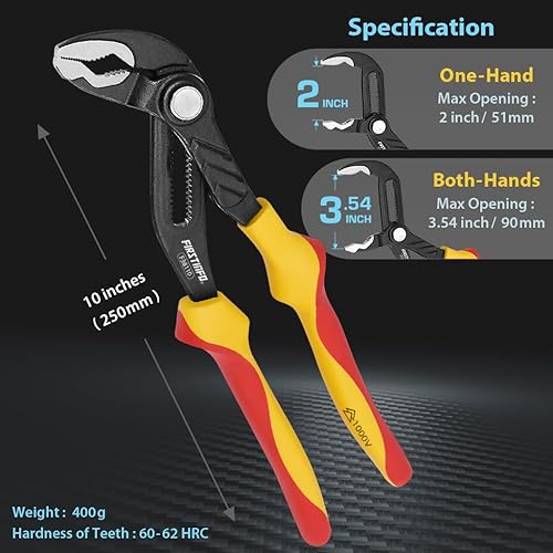 Miniatura 5 de FIRSTINFO F38110  Alicates aislados para bomba de agua con botón pulsador de 10 pulgadas  cocodrilo  Alicates de junta deslizante  Calidad de Taiwán