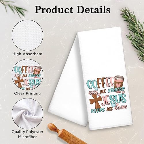Miniatura 3 de DYJYBMY Coffee Gets Me Started Jesus Keep Me Going - Divertida toalla de cocina religiosa, regalos de fe inspiradores para anfitriona, ama de casa,