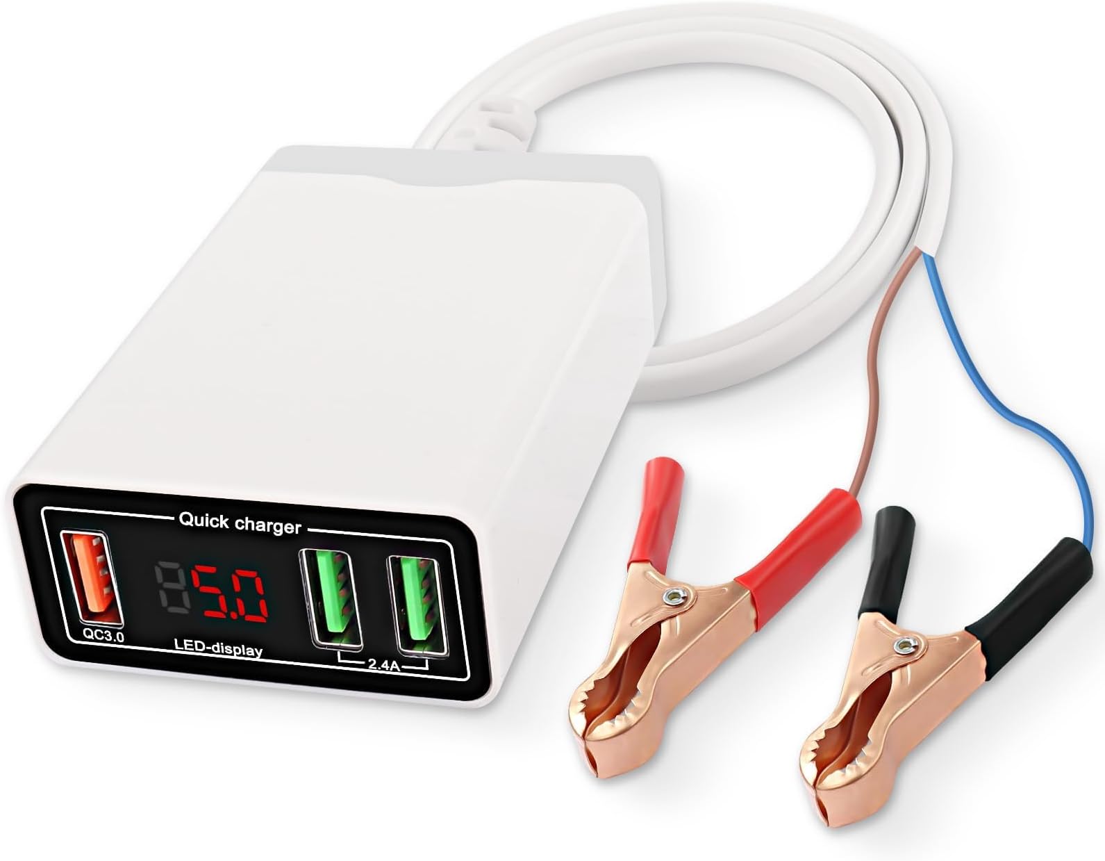 DC HOUSE 2-in-1 12V Converter And 3A Battery Charger, USB-C & USB-A Multi-Port Power Adapter With Battery Clips, For Camping, Phones, Tablets, Fish - View #10