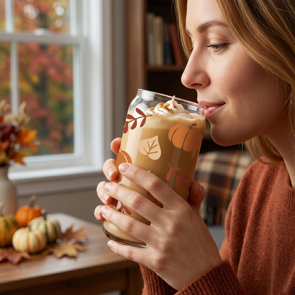 Fall Pumpkin Tumbler with Lid and Straw,Autum Leaves Iced Coffee Cup Gifts for Women,Fall Coffee Cup Gifts for Women,Fall Birthday,Thanksgiving Gift for Her,Farmhouse Decor For Hostess