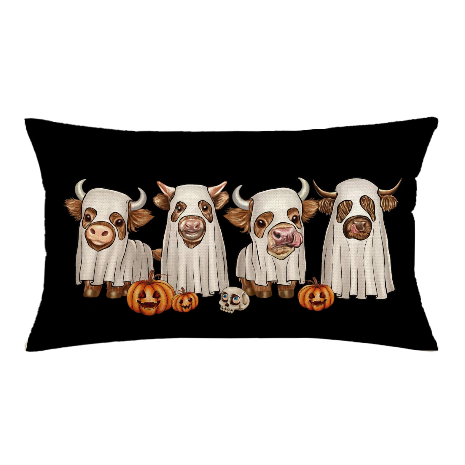 Housse de coussin Halloween vache des Highlands pour décorer un canapé cottagecore chaleureux