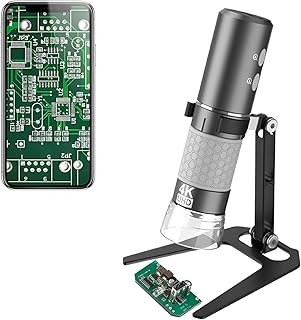 WiFi USB Digital Handheld Microscope, 50 to 1000x Wireless Magnification Endoscope 4K 3840x2160P Camera 8 LEDs with Metal Stand for iPhone iPad Android Mac Windows Linux Chrome