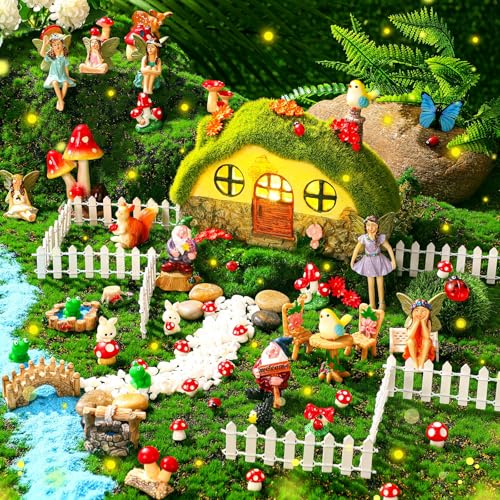 Suzile 50 Pcs Solar Fairy House Garden Accessories...