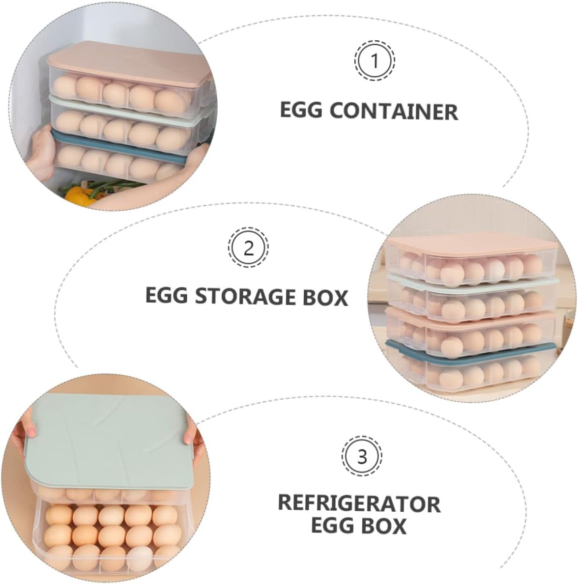 3pcs Egg Keeper for Refrigerator Stackable Egg Storage Boxes Non-slip Organizers Lid