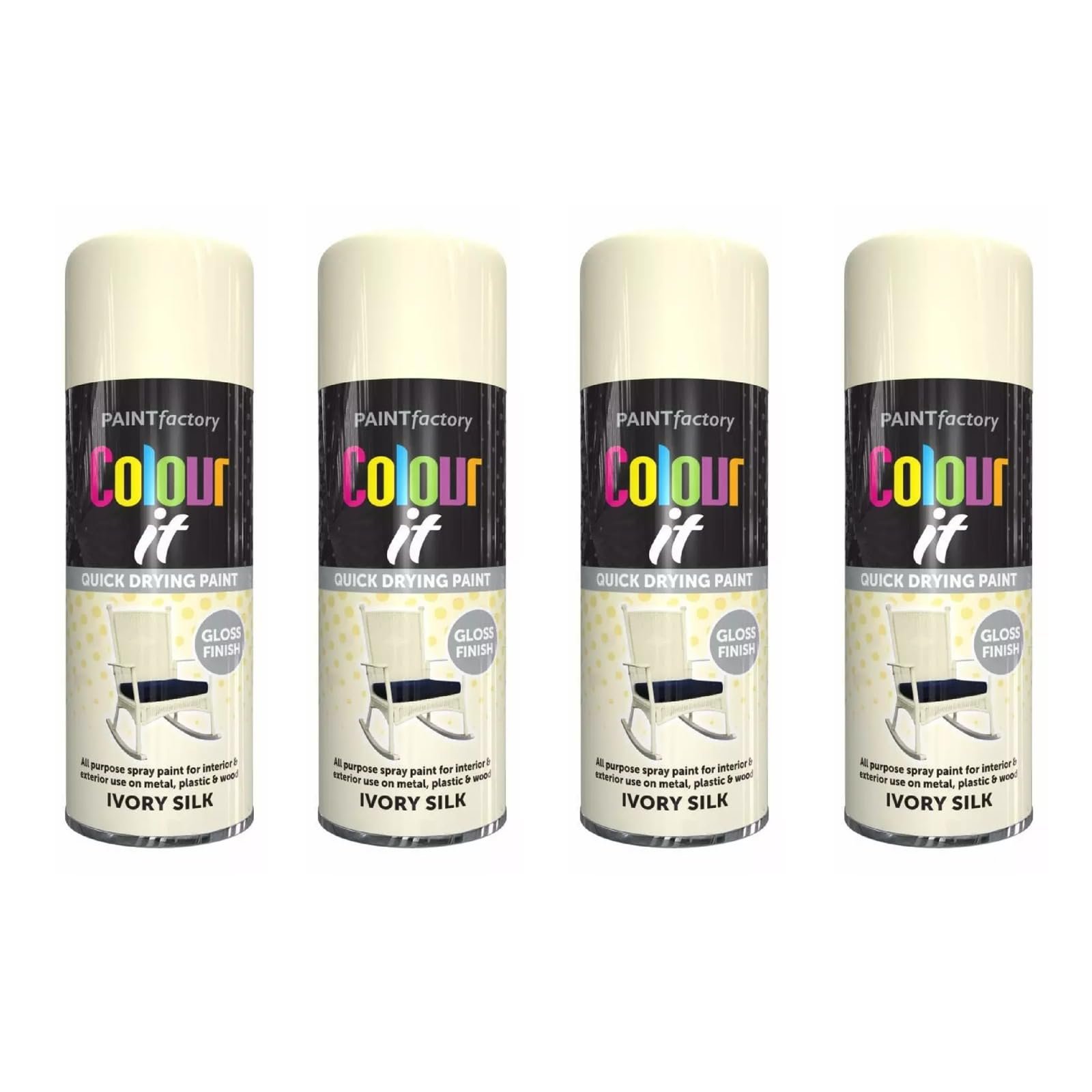 PNJB Ivory Silk Spray Paint, Quick Drying Spray, Excellent Coverage for Metal, Wood, Plastic, Aerosol Spray, Lightweight and Portable,400ml (4PCS)