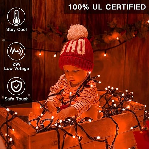 Miniatura 6 de Cadena de 300 luces LED de Acción de Gracias con certificación UL luces de Navidad naranjas impermeables para exteriores decoración de otoño para