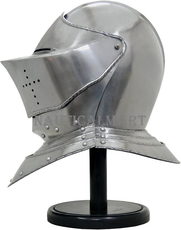Medieval Closed Knight Armour Helmet European Full Face Cover Combat Bascinets Great Helms with Leather Liner Historical Reenactments Halloween Costume