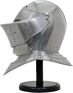 Medieval Closed Knight Armour Helmet European Full Face Cover Combat Bascinets Great Helms with Leather Liner Historical Reenactments Halloween Costume