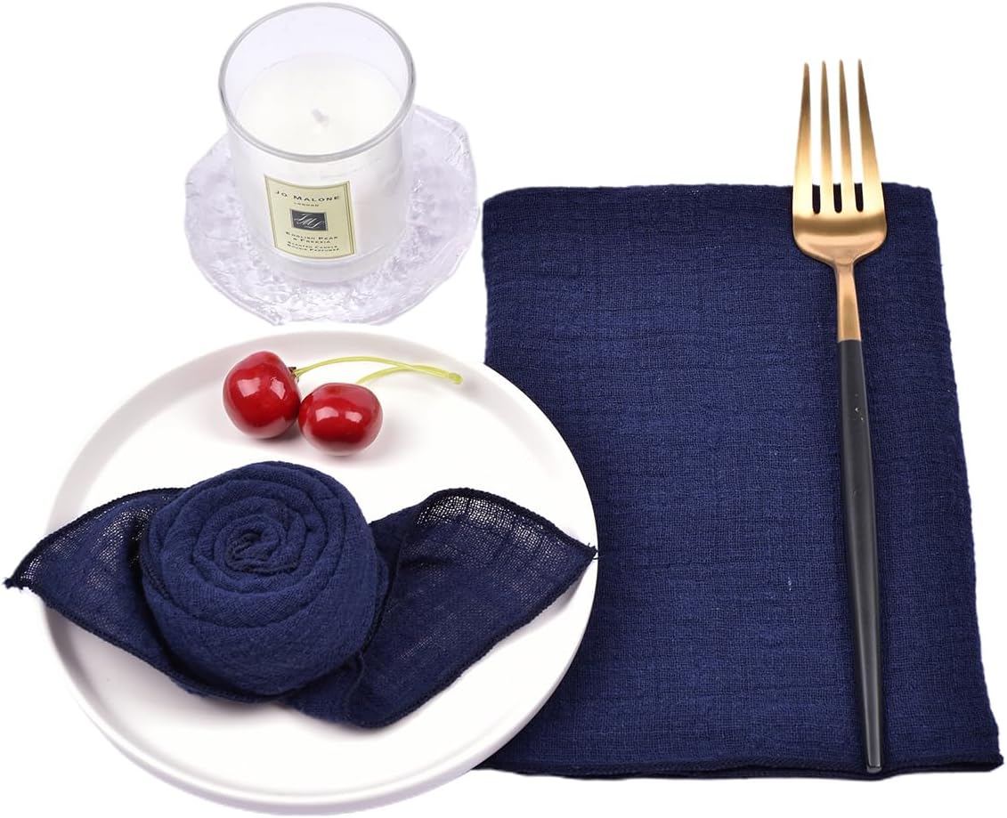 Joanlody Handmade Cloth Napkins Fall Thanksgiving Rustic Cotton Linen Napkins 16.5x16.5 Inches Washable Dinner Napkins for Baby Shower Wedding Party Set of 10 Navy Blue