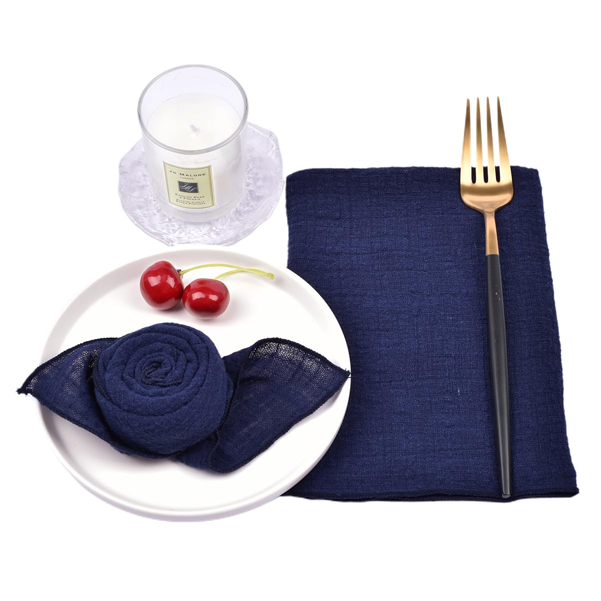 Joanlody Handmade Cloth Napkins Easter Spring Rustic Cotton Linen Napkins 16.5x16.5 Inches Washable Dinner Napkins for Baby Shower Wedding Party Set of 4 Navy Blue