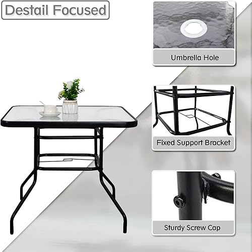 Miniatura 6 de DIMAR GARDEN Mesa auxiliar de 32 pulgadas para exteriores con agujero para paraguas, mesa de bistró cuadrada para patio con parte superior de