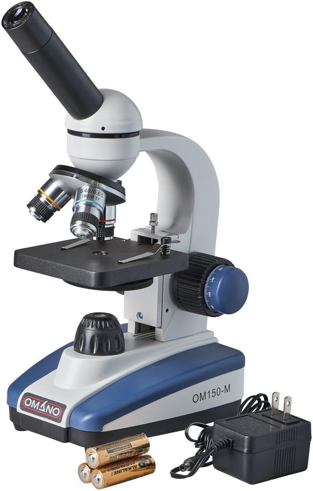 Omano OM150-M LED 40X-400X Student Compound Microscope with Glass Optics, Fine Focus