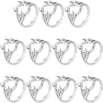 CRAFTYMELODY 10Pcs Claw Ring Blank Brass Prong Ring Settings 4 Claw Rings Findings Platinum Adjustable Rings Bases Finger Components Findings for Jewelry Making Supplies DIY Crafts