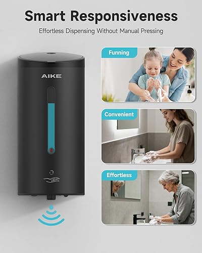 Miniatura 4 de AIKE Wall Mount Automatic Foam Soap Dispenser 25 OZ Commercial Large Capacity Stainless Steel Model AK1205FA(Matte Black)