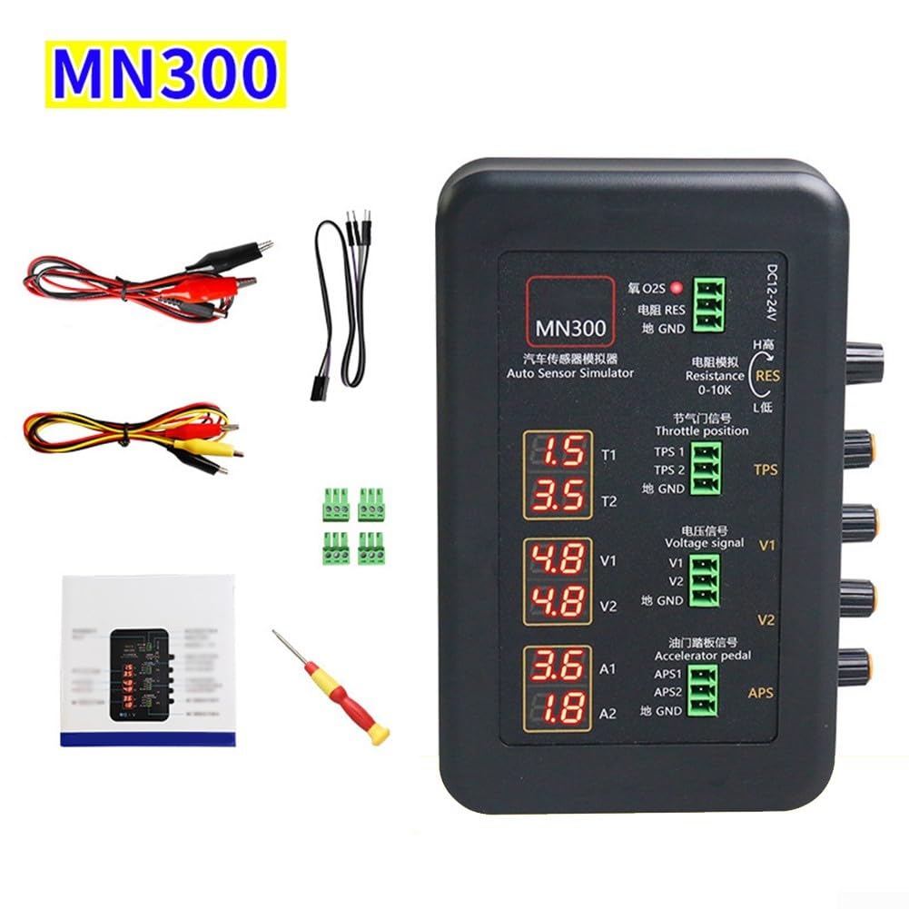 Eawfgtuw Simulador de sensor automotriz MN300 con simulación de señal de voltaje, resistencia y oxígeno para pruebas de diagnóstico de coche, TPS de doble canal, refrigerante