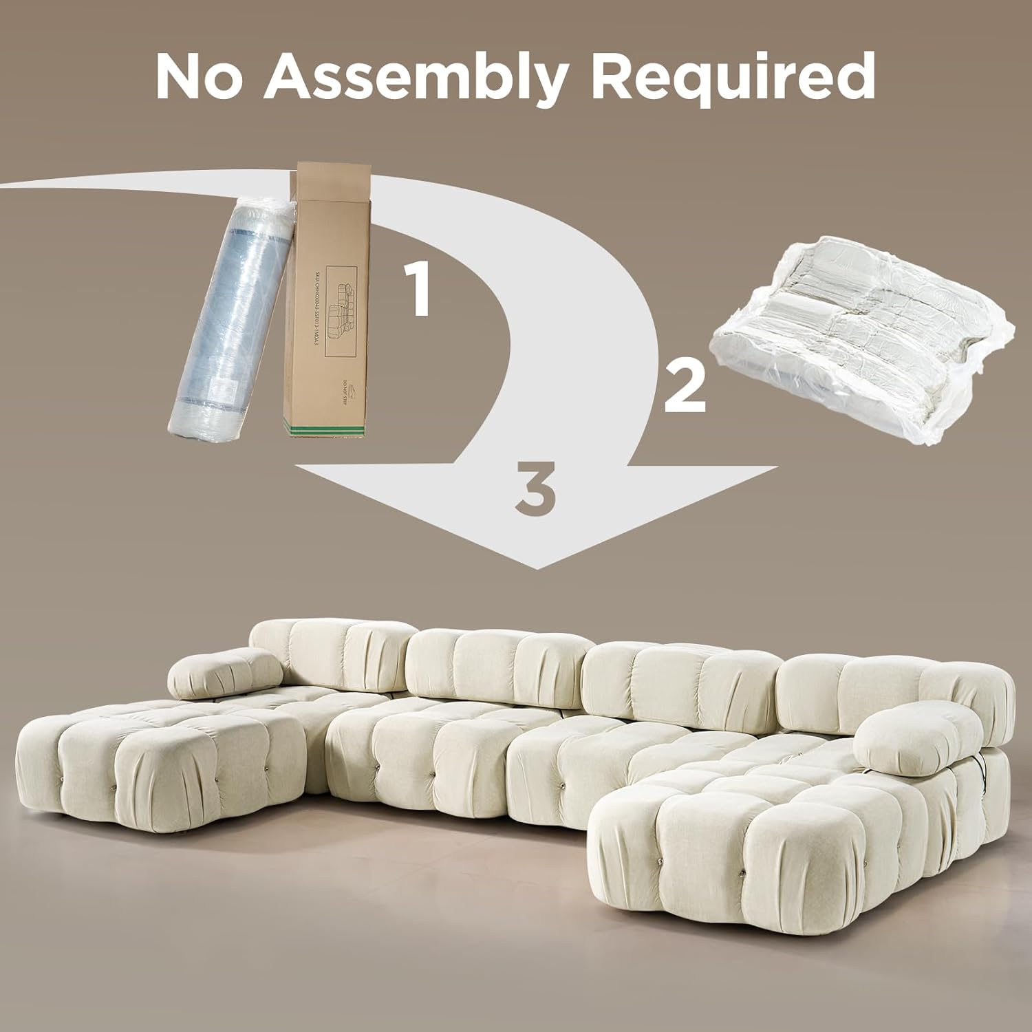 Jocisland Oversize 150'' Modular Compression Sectional Sofa Couches for Living Room Apartment, U Shaped Cloud Couch with Reversible Chaise Ottoman, Comfy Modern 6 Seater Boucle Floor Loveseat, Beige Beige 6 Seats