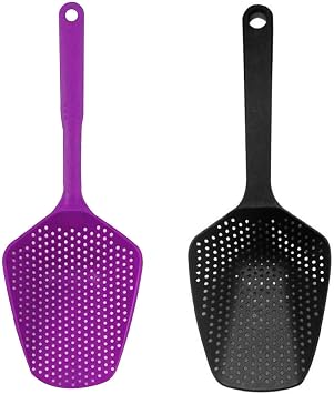 Food Drain Colander Scoop Practical Durable Plastic Water Skimmer Strainer Scoop Food Drain Shovel with Handle for Kitchen Food Drain2Pcs