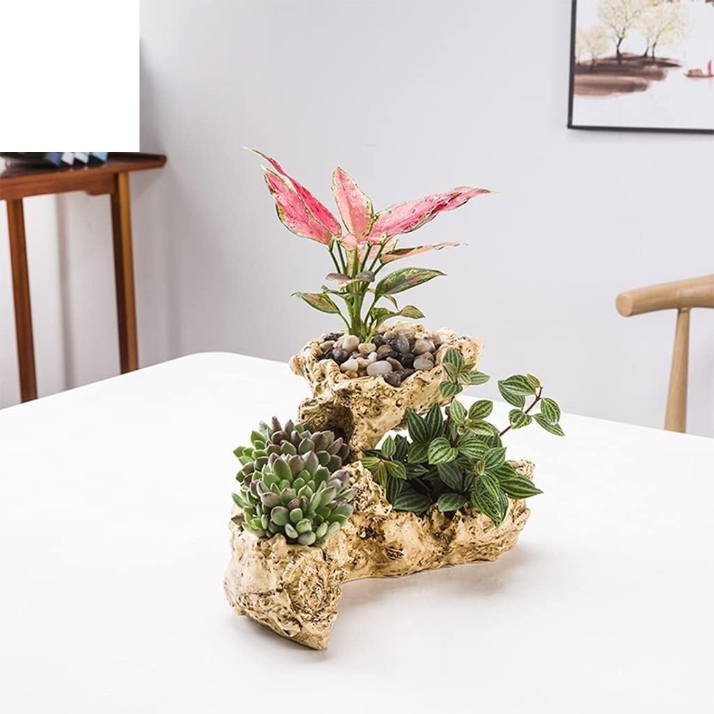 28 x 16 x 18 cm doniczka na rośliny ze sztucznej skały, wewnętrzna oddychająca doniczka | Driftwood Sadzarka Sztuczna Rzeźba Wielowarstwowa Sadzarka Na Kwiaty Doniczka Do Domu Oddychająca Sadzarka