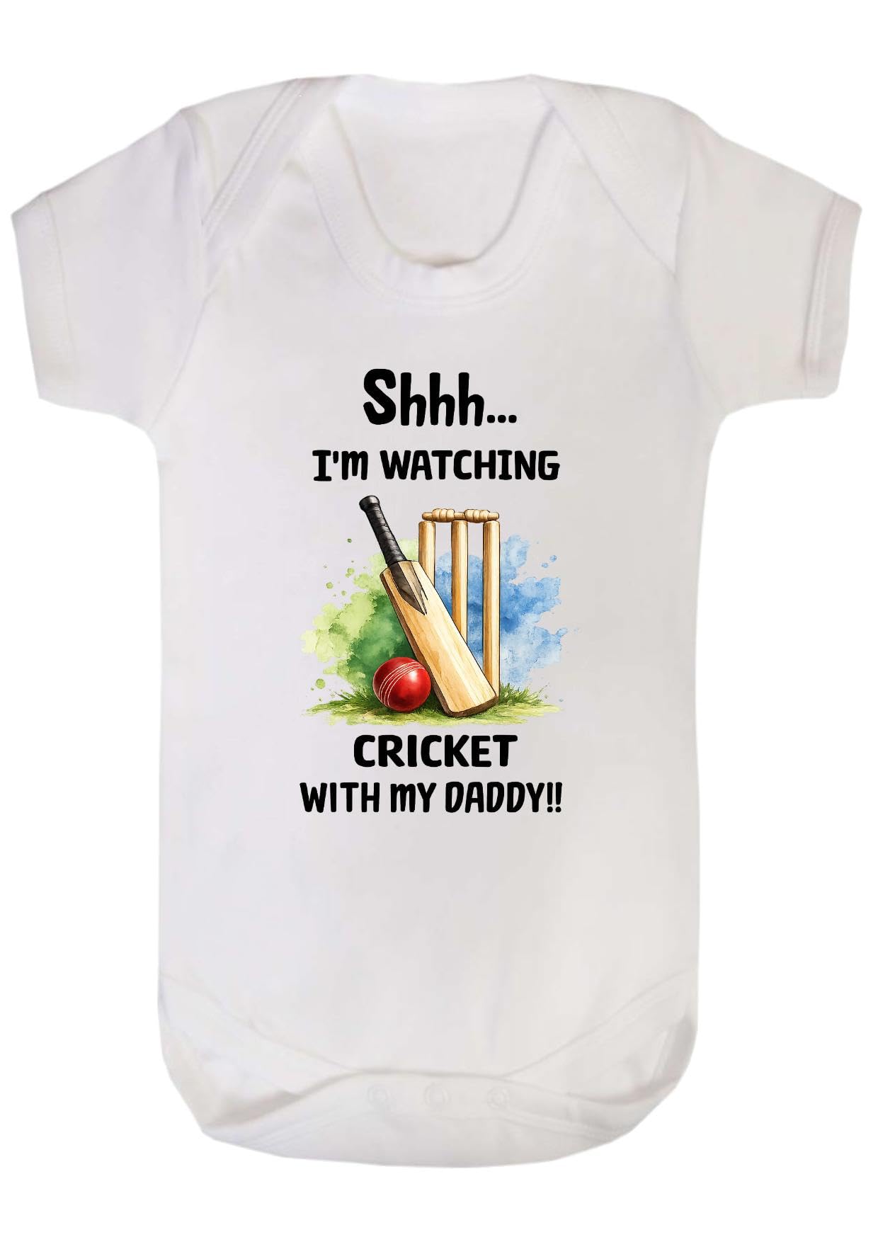 TM THREADS Baby Cricket Bodysuit, Shhh I'm Watching Cricket with My Daddy, Cute Vest Gift for Boys and Girls, White (white, 3-6 month)
