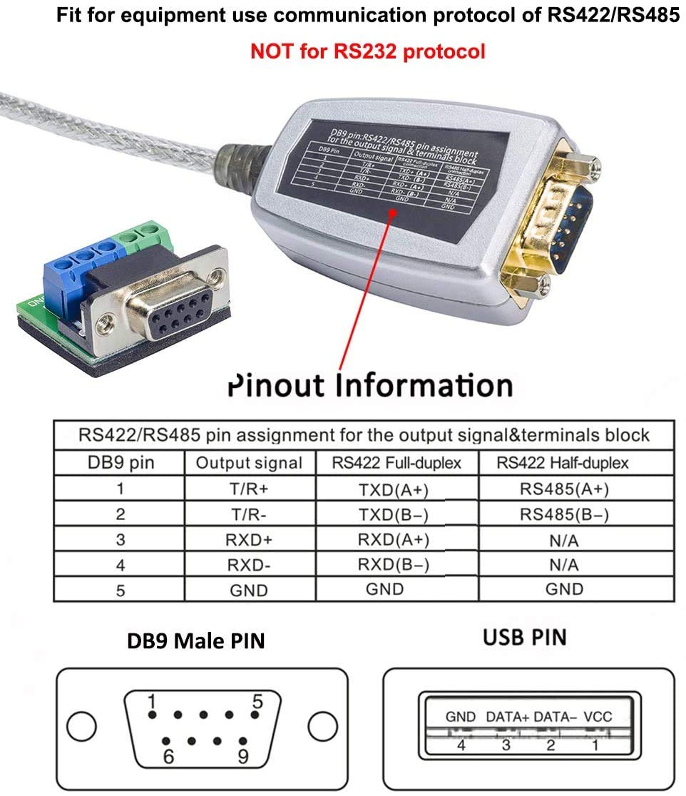 DTECH Câble adaptateur convertisseur USB vers port série RS422 RS485 avec puce FTDI, compatible avec Windows 11 10 8 7 XP Mac - 15,2 cm
