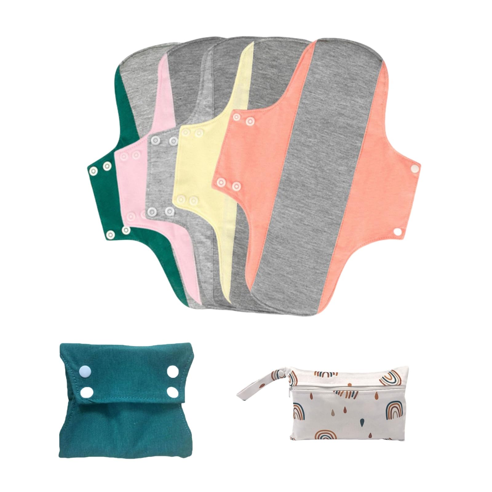 KUMUROETA Almohadillas menstruales reutilizables y lavables, almohadillas para incontinencia pesadas, almohadillas menstruales de tela suave, juego de 6 unidades, paquete de 5 + 1 bolsa de
