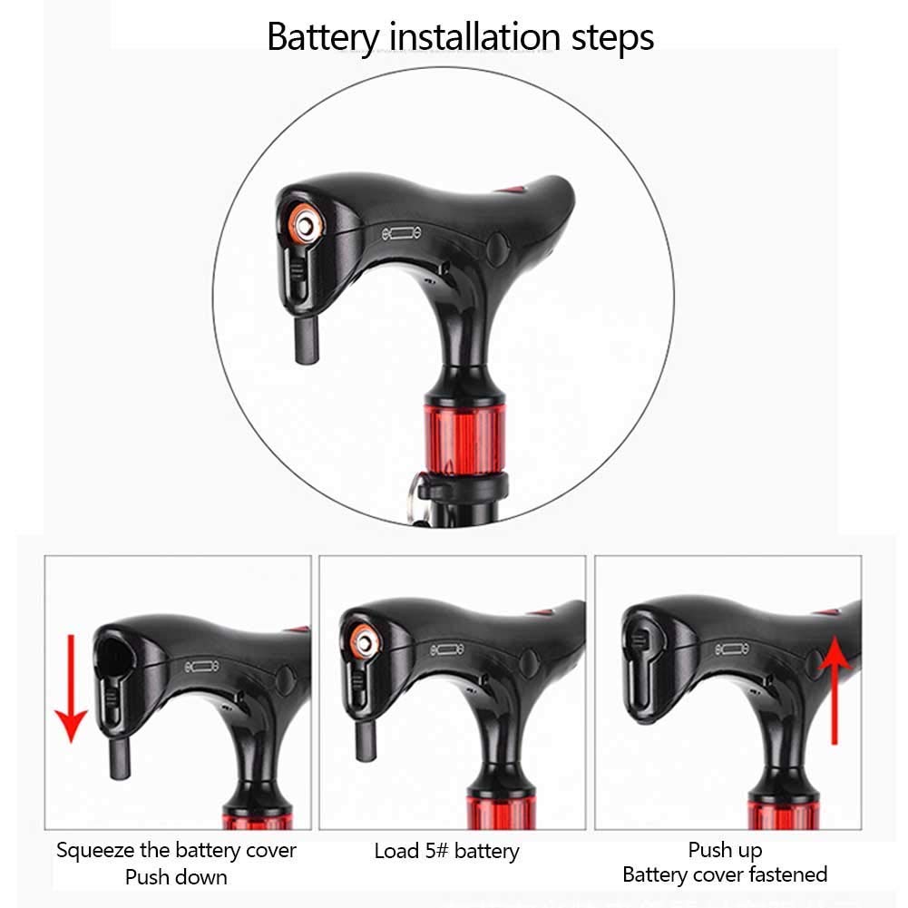 Bastón Ligero Aleación de Aluminio Plegable con iluminación de luz LED, diseño de Alarma de botón;Advertencia de Seguridad Intermitente de luz roja, muletas Times