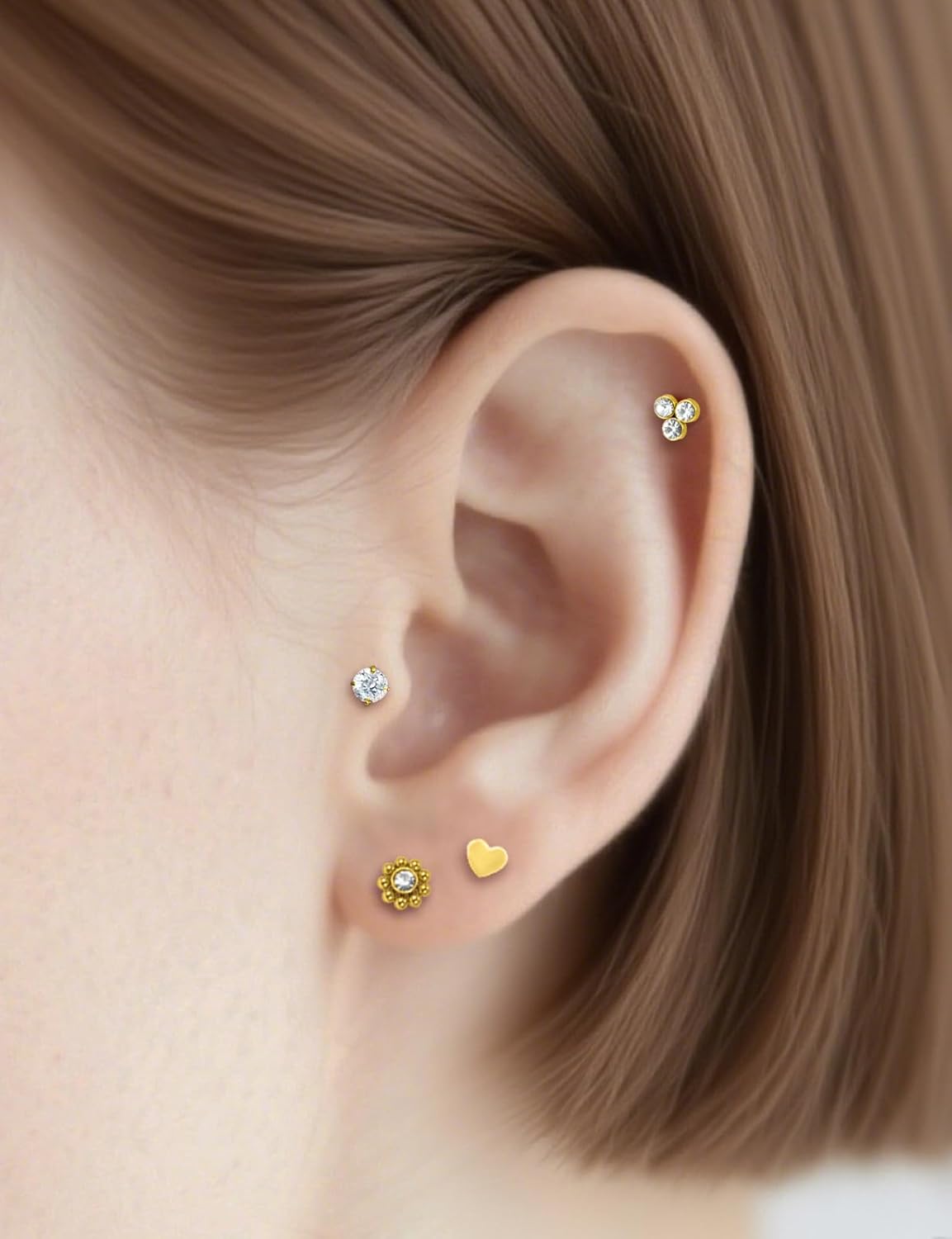 14K Gold Filled 20G 18G 16G Threadless Flat Back Earrings Studs Surgical Stainless Steel Clear CZ Push In Nose Rings Studs Tragus Helix Conch Cartilage Earrings Piercing Jewelry For Women Men - Image 7