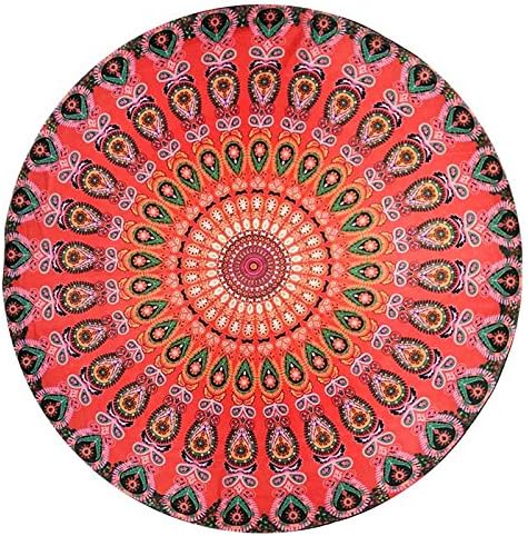 LZN Store Hippie Mandala Tapestry Roundie Circle Table Cover Cotton Bohemian Mandala Throw Beach Towel Round Beach Blanket - 60 inches Red
