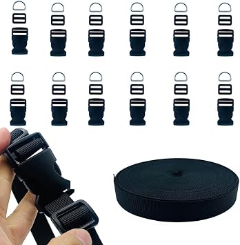 Nylon Webbing Straps and Buckles Set Adjustable Side Release Buckles with Polyester Webbing Straps 6 Yards for Outdoor Gear Dog Harness Backpack Camping Equipment DIY
