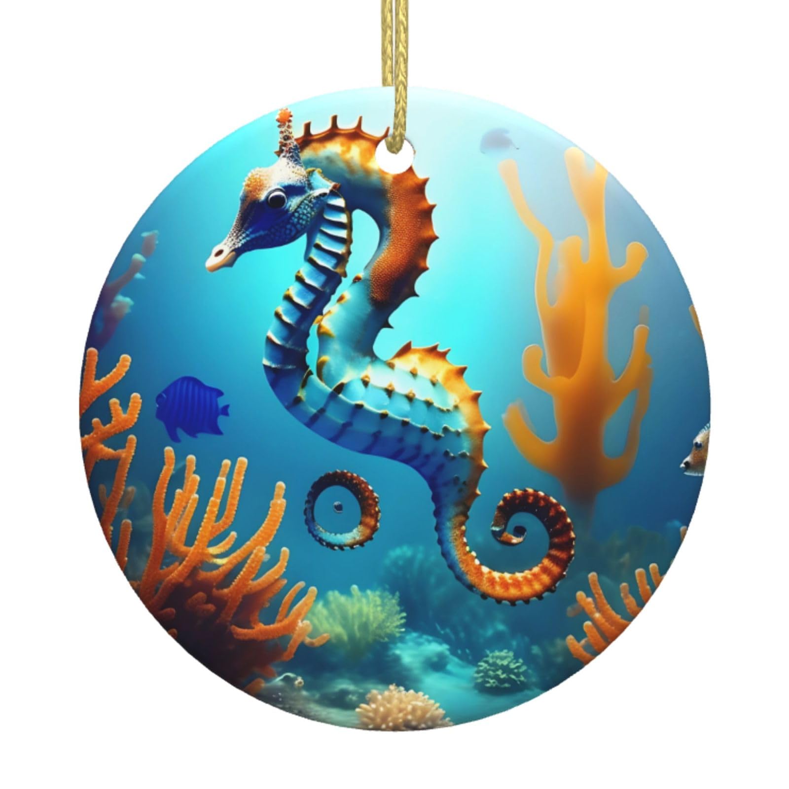 Seabed Coral Seahorse Printed Christmas Tree Ceramic Ornaments Holiday Decoration Christmas Unique Pendant for Christmas Party
