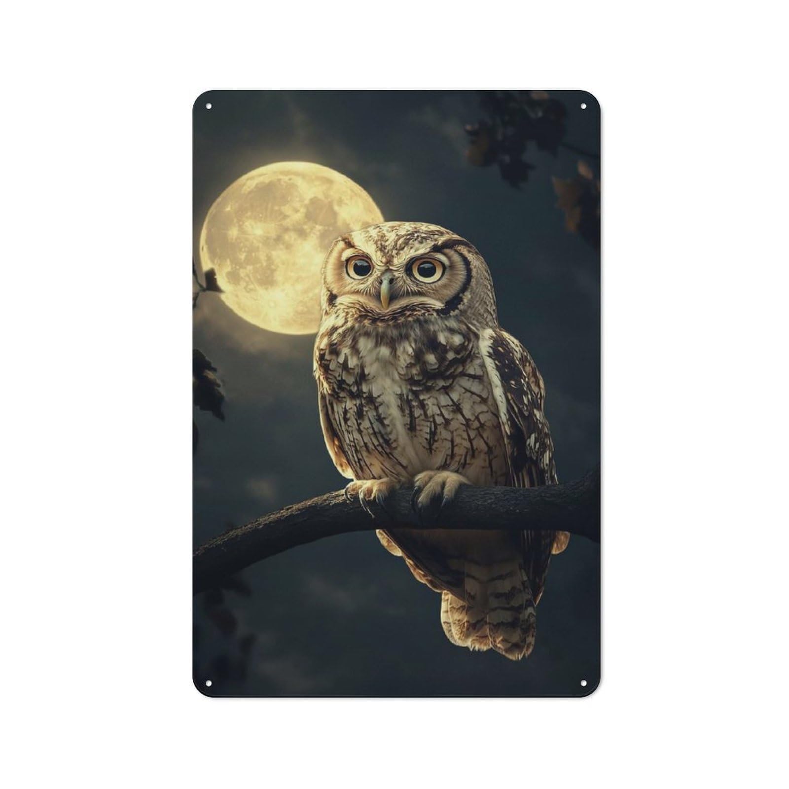 Junmoney Owl Under Full Moon Retro Tin Wall Plaque 30X20cm For Dining Room Or Kitchen, For Home Decor Collectors