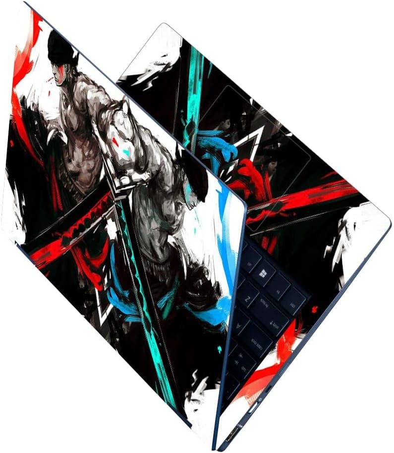 Finearts Full Body Laptop Skin Upto 15.6 inch Sticker Compatible for Dell/HP/Lenovo/Acer/Sony All Laptop Size Upto 14 to 15.6 Inch - One Piece Roronoa Zoro Red and Blue Anime