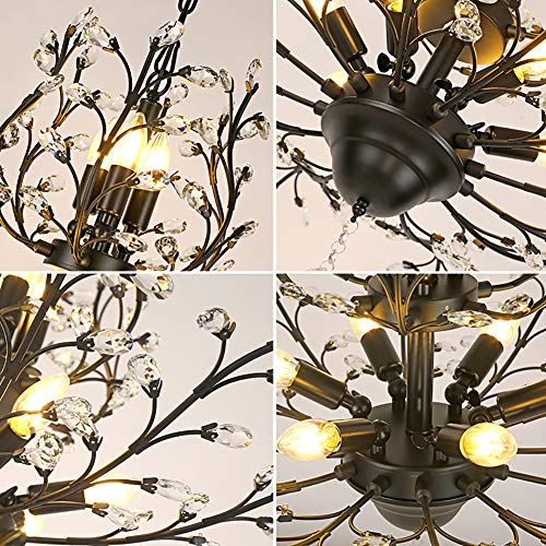 Lustres en cristal clair 9 têtes plafonnier design noir moderne - 3
