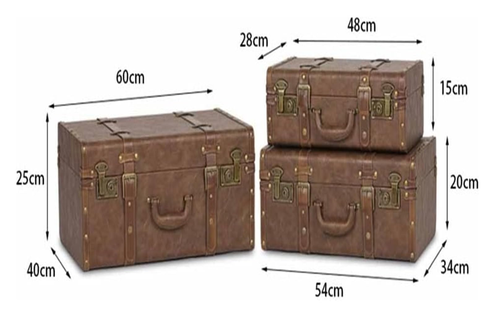 Maleta Retro, baúl de Madera Antiguo, Caja de Almacenamiento Retro de Cuero para Equipaje, República de China, Accesorios para fotografía, Adornos Decorativos (54x34x20cm)