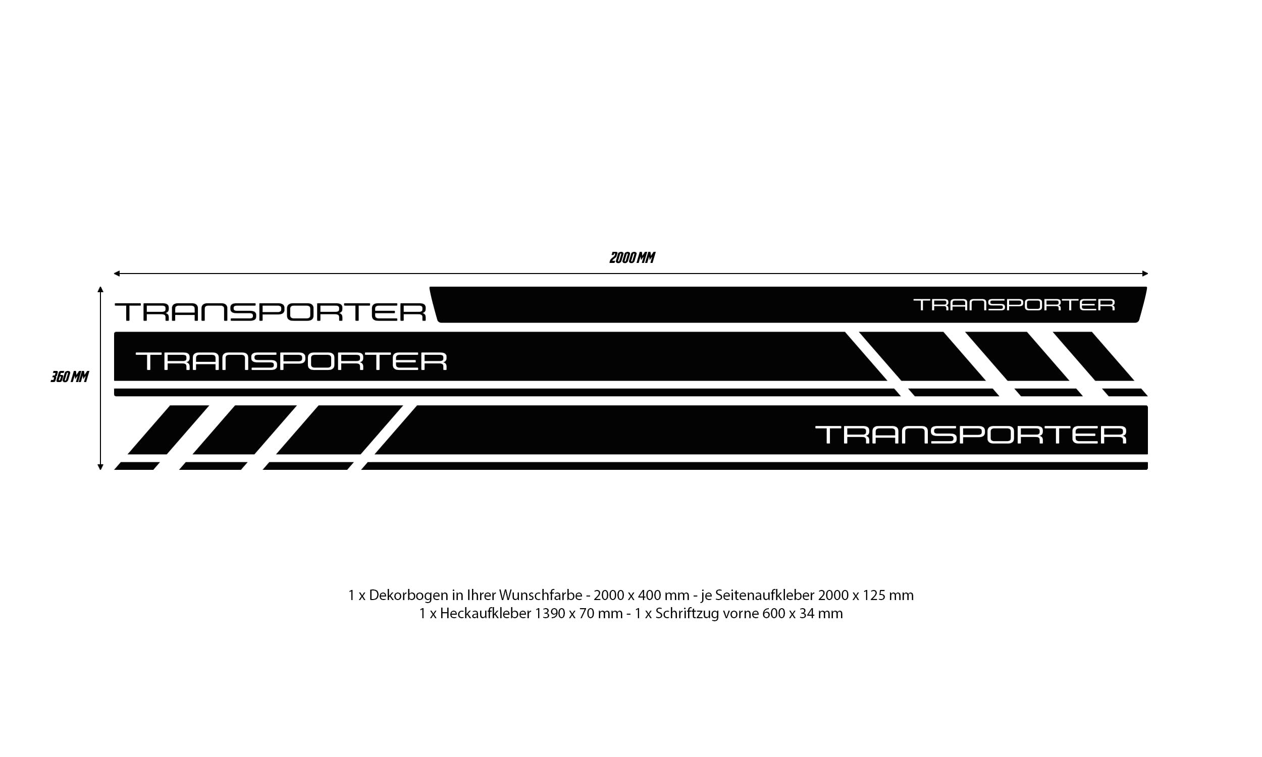10004.10 Bandes latérales autocollantes pour transporteur Compatible avec VW T4, T5, T6 et T6.1 Couleur au choix Multivan, Bulli