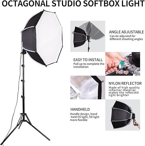 Miniatura 5 de Octagonal Softbox Lighting Kit,Battery Powered Rechargeable Photography Lighting Video Studio Light with 50W 3000-6500K Dimmable LED Light Bulb for
