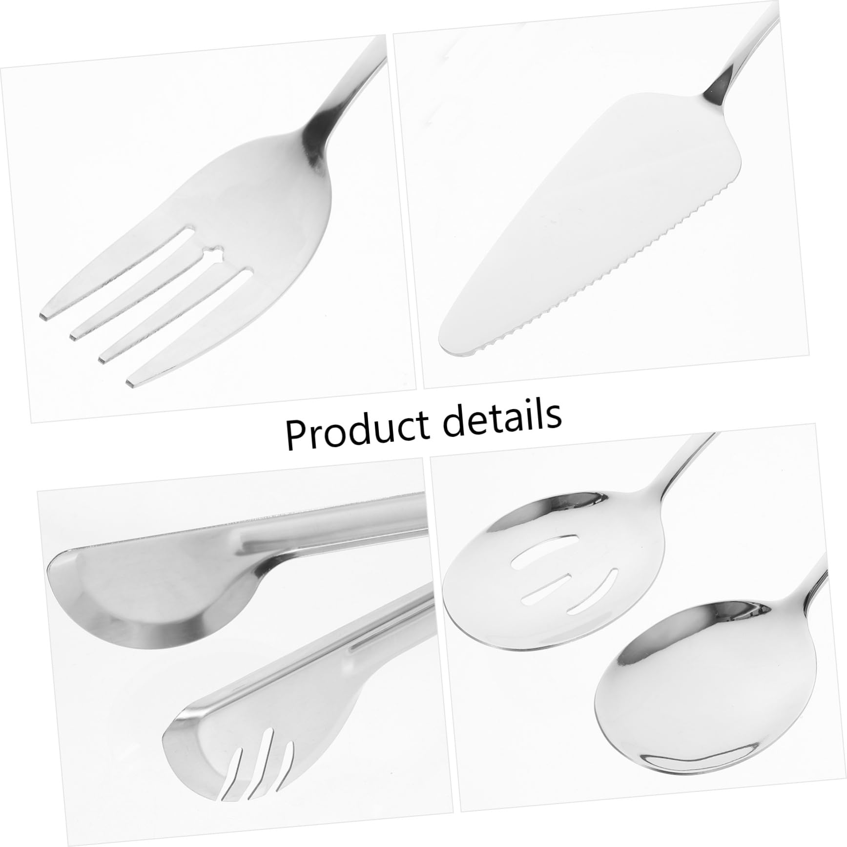 STOBAZA 1Set Stainless Steel Serving Utensils Includes Slotted Spoon Soup Ladle Fork Spatula and Tongs for Buffets and Catering Events Kitchen Tools