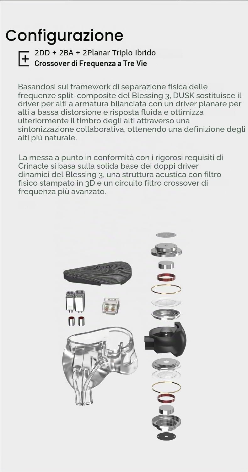 Moondrop Crinacle Dusk IEMs 2DD+2BA+2Planar Cuffie con 0,78 2 Pin 3,5mm/USB-C Plug