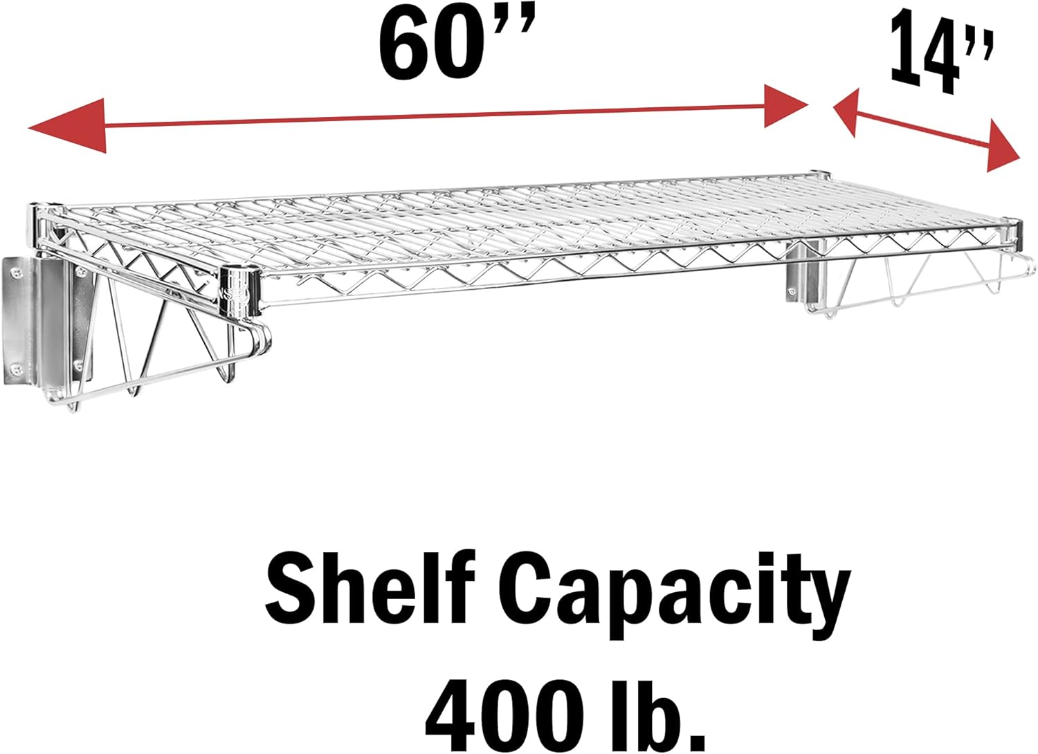 Chrome Wire Wall Mount Shelf (14''W x 60''L)