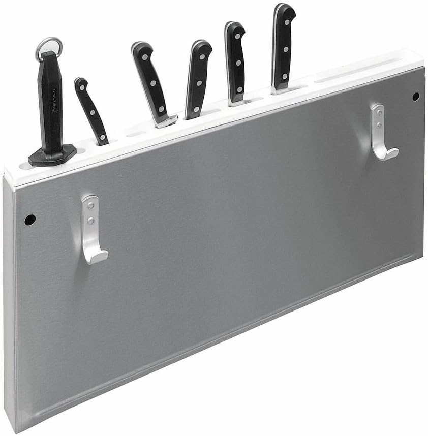 Knife Holder with White Plastic Top Stainless Steel 10-Slot Skirted - 23" L x 2" D x 12" H