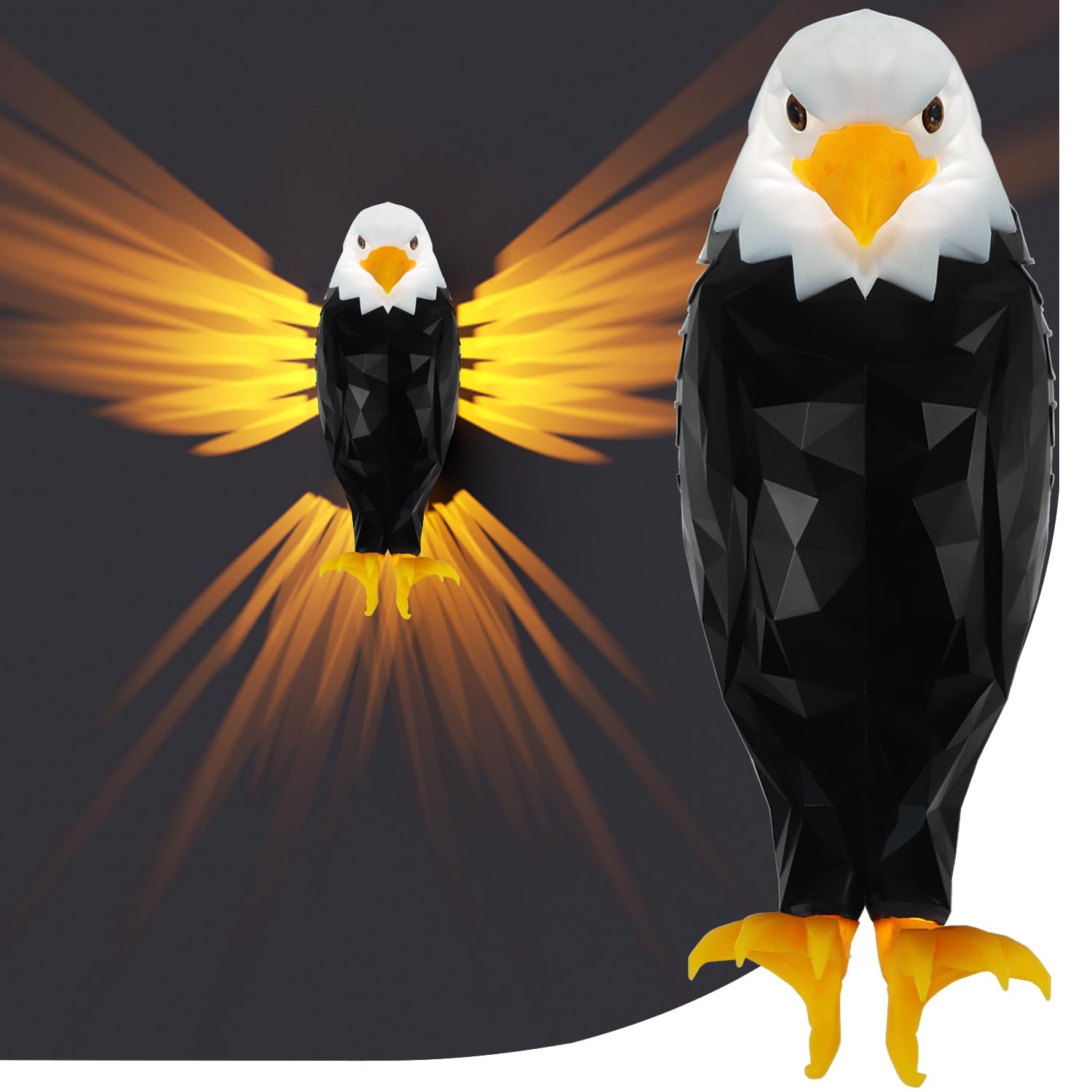 ChameseChamese Bald Eagle Wall Light, American Eagle Night Light with Remote Control, Magnetic Wall Mounted Eagle Lamp for Bedroom, Living Room, Hallway, Battery Operated and Removable Charging Eagle Light
