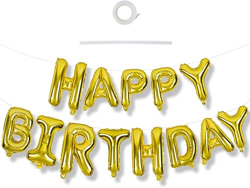 Globos dorados con la forma de las letras de Happy Birthday letras de 16 pulgadas de tereftalato de polietileno laminado reutilizables, ecológicos,