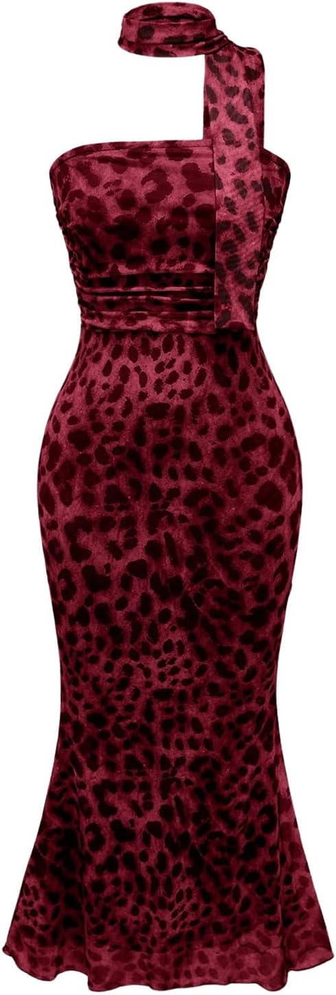 Milumia Women's Leopard Print Strapless Bodycon Maxi Dress Mesh Long Tube Top Dress