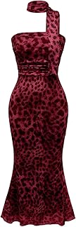 Women's Leopard Print Strapless Bodycon Maxi Dress Mesh Long Tube Top Dress - Buy now
