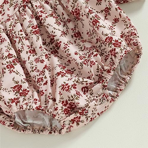 Infant Baby Girl Fall Clothes Floral Print Long Sleeve Romper Peter Pan Collar Ruffle Jumpsuit Bodysuit Cute Outfit 6
